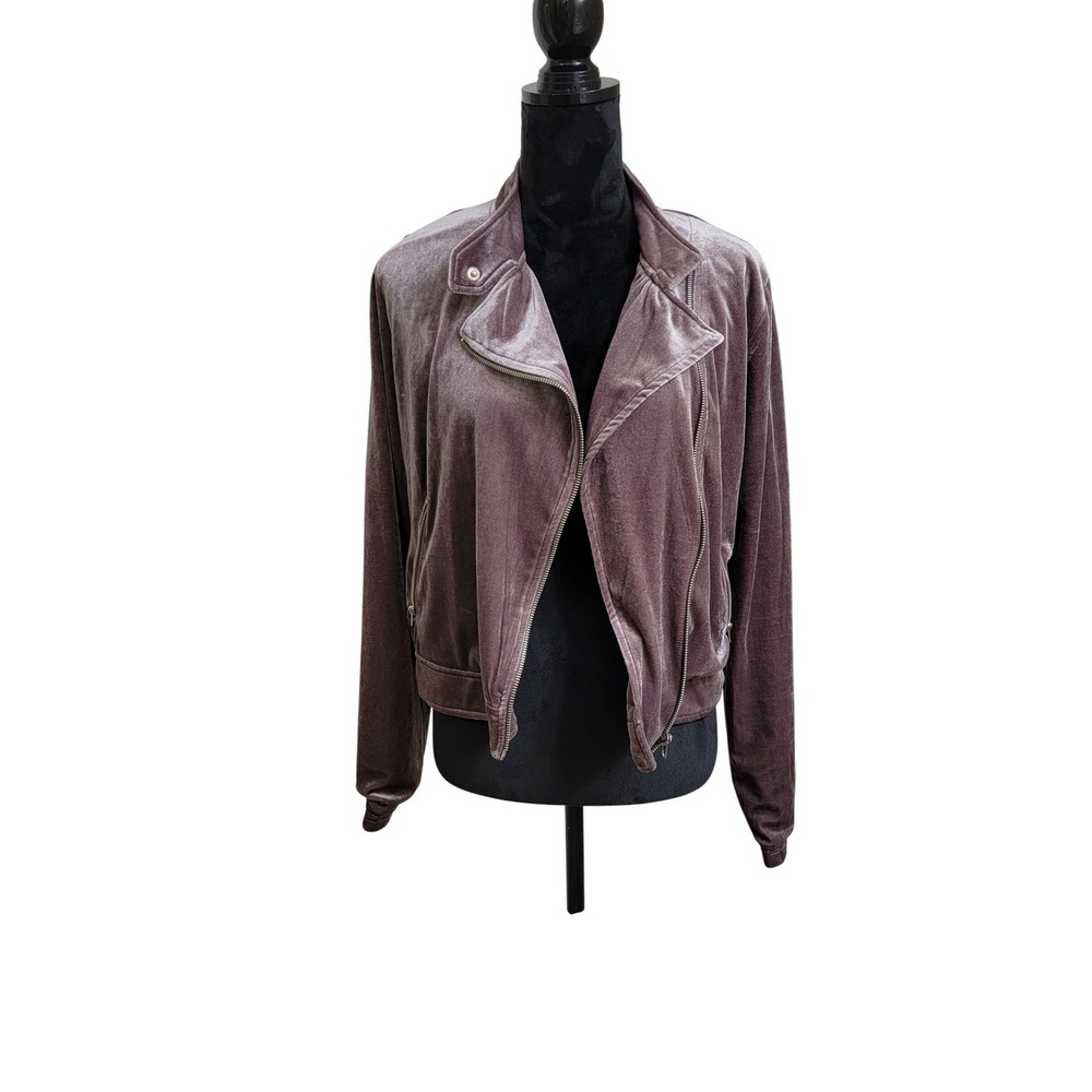 Molly Green Velvet Moto Jacket Dusty‎ Mauve Purple Asymmetrical Zip Biker Large